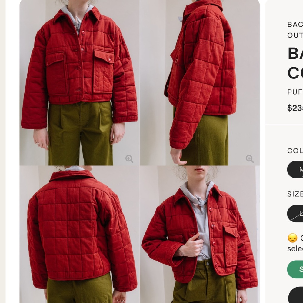ISO BACK BEAT CO PUFFER IN RED SIZE SM OR M